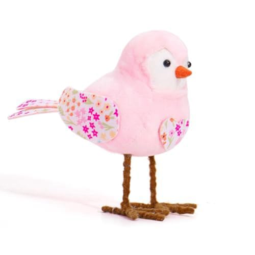 SHABD Plüsch-Vogelpuppen, Festliche Stehende Vogelfigur, Ornamente, Osterdekorationen mit Langem Bein und Bedrucktem Schal und Schleife für Den Tisch, Rosa von SHABD