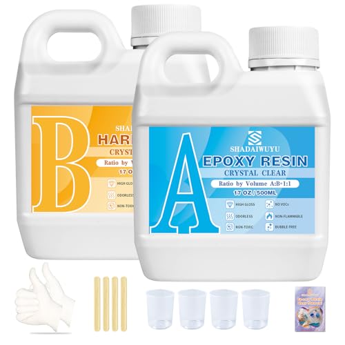 Epoxidharz Set 1000ml Transparent Epoxidharz mit Härter 1:1 Verhältnis,Keine Verfärbung,Keine Blasen,Epoxy Resin Einfach Bedienbares Harz für Kunst,Schmuckmacherei,Tischplatten und Formgestaltung von SHADAIWUYU