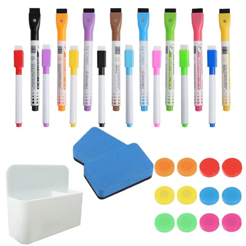 31 Stück Whiteboard Zubehör, SHAIDOJIO 16 Whiteboard Marker, 1 Magnetischer Stiftehalter, 2 Whiteboard Schwamm, und 12 Magnete, Whiteboard Set für Zuhause Büro Whiteboard Kühlschrank von SHAIDOJIO