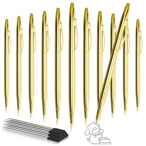 SHAIDOJIO 12 Stück Metall Kugelschreiber, 1,0MM Schwarzer Kugelschreiber mit 12 Nachfüllungen, Drehung Schwarze Tinte Stift, Schlank Kugelschreiber für Business Hochzeit Büro Studenten Lehrer(Gold) von SHAIDOJIO