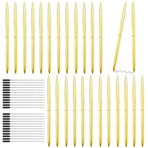 SHAIDOJIO 24 Stück Metall Kugelschreiber, 1,0MM Schwarzer Kugelschreiber mit 24 Nachfüllungen, Drehung Schwarze Tinte Stift, Schlank Kugelschreiber für Business Hochzeit Büro(Gold) von SHAIDOJIO