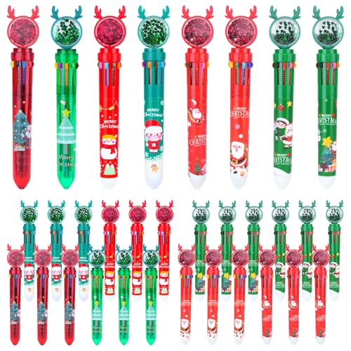 SHAIDOJIO 24 Stück Weihnachten Kugelschreiber, 10-in-1 Mehrfarbiger Weihnachten Ballpoint Pen, Niedlich Cartoon Kugelschreiber, Einziehbarer Weihnachten Thema Stifte für Schule Bürobedarf Geschenk von SHAIDOJIO