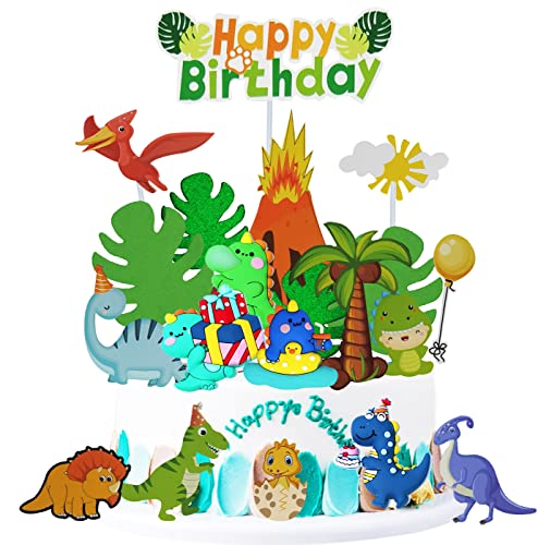 20Stk Tortendeko Dino, Dschungel Kuchen Dekorationen, Cupcake Topper, Dinosaurier Alles Gute zum Geburtstag Cake Topper für Babyparty DinosaurierThema Zubehör von SHAMO