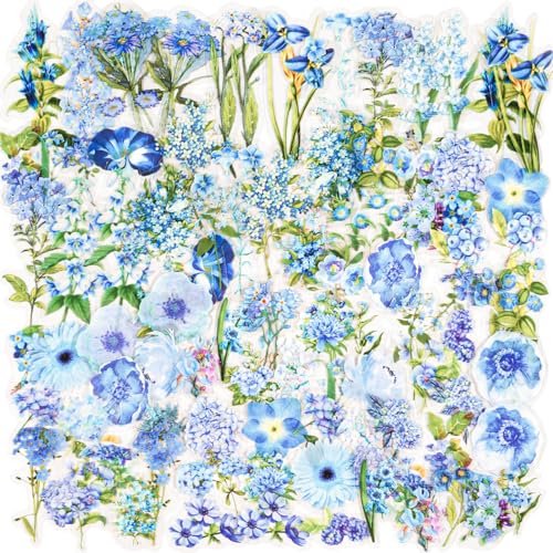 100-Stücke Blau Blumen-Aufkleber, Natürlich Blumen und Pflanzen Transparente Dekorative Aufkleber, Junk Magazin Scrapbook Aufkleber, DIY Handwerk, Fotoalben, Planer, Kalender und Notizbücher von SHANFAA