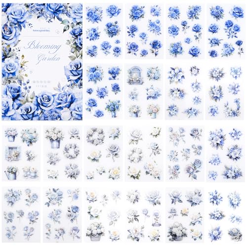 20 Blätter (137Pcs) Blumen Aufkleber, Selbstklebende Natürliche Blumen Scrapbook Aufkleber, Transparente Blumen Aufkleber Set für Scrapbook, Reisekoffer, Laptop, Planer, Kalender, Koffer, Journal von SHANFAA