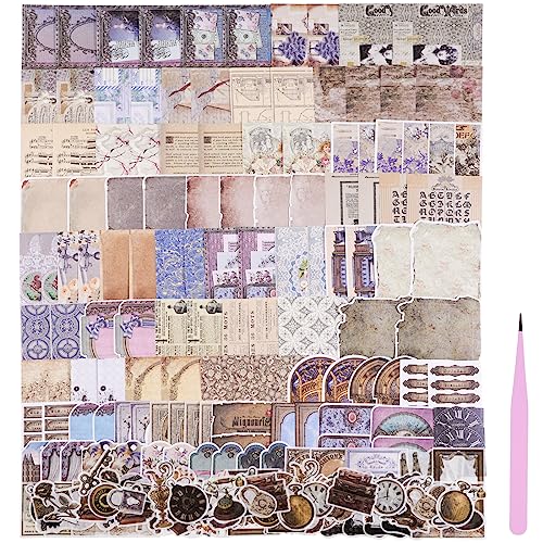 200 Stücke Vintage Scrapbooking Supplies Pack, Retro Journal Supplies Washi Aufkleber Set für Art Journaling DIY Papier Craft Junk Journal Kit für Zeitschriften Cottagecore Notizbücher Bilderrahmen von SHANFAA