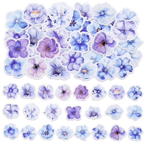 46 Stücke Blaue Blume Aufkleber, Mini Größe Natur Blume Aufkleber, Scrapbook Zubehör Scrapbooking Aufkleber für Reisekoffer, Laptop, Planer, Kalender, Koffer, Notizbücher, Journal von SHANFAA