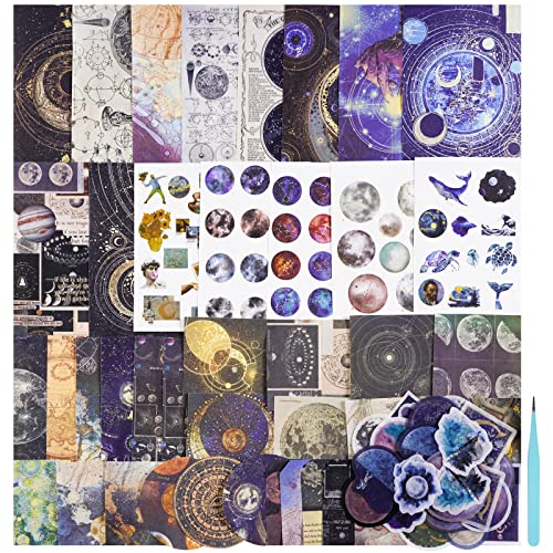 83-teiliges Vintage-Scrapbooking Zubehör Journal Aufkleber Set, Galaxy Serie Ästhetisches Scrapbook Papier Washi Aufkleber Klebeband-Kit für Zeitschriften, Zubehör, Junk-Journal-Planer von SHANFAA