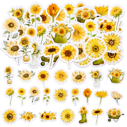 Sonnenblumen Aufkleber,46 Stücke ästhetische Sonnenblumen Aufkleber, Mini Größe Blume Aufkleber Scrapbook Aufkleber Zubehör, Sonnenblumen Aufkleber für Journal,Telefon Fall,Laptop,Karte Herstellung von SHANFAA