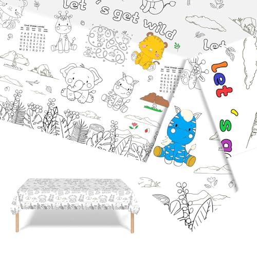 Tierthema Papier-Tischdecke zum Ausmalen,Ausmaltischdecke für Kinder,Cartoon-Tiere Bemalbare Party Tischdecke,Waldtiere Papier-Tischdecke,Mal Mich Bunt(247cm x 137cm) von SHANFAA