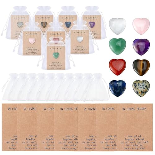 40 Stück Pocket Hug Token Bulk Natürliche Herz-Kristalle mit Umarmungskarten und Organza-Umarmungsbeuteln, Pocket Gre Heart von SHANGYU