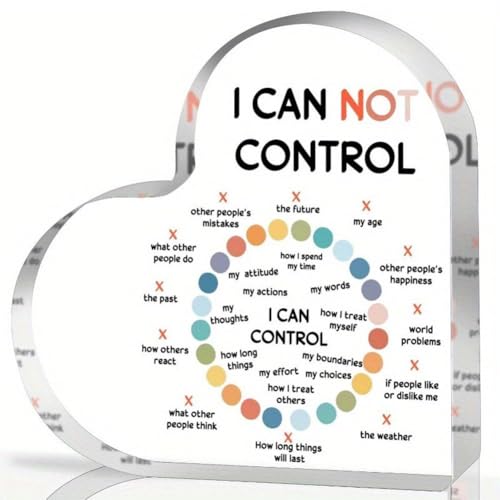 SHANGYU Herz-Ornament, Acrylherz, Aufschrift "I Can Not Control", positive Affirmationen, Psychologie, Schreibtisch-Dekoration für Sozialarbeiter, Schule, Beratung, Therapie, Büro, Tischdekoration von SHANGYU