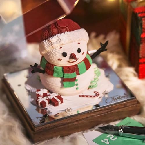 Time Piece Calendar, 3D Memo Pad Christmas House with LED Light Notepad Non-Stick Notes Paper, 3D Calendar Paper Carving Art Memo Pad Notepad Gift for Christmas Desktop Decor (Christmas Snowman) von SHANGYU