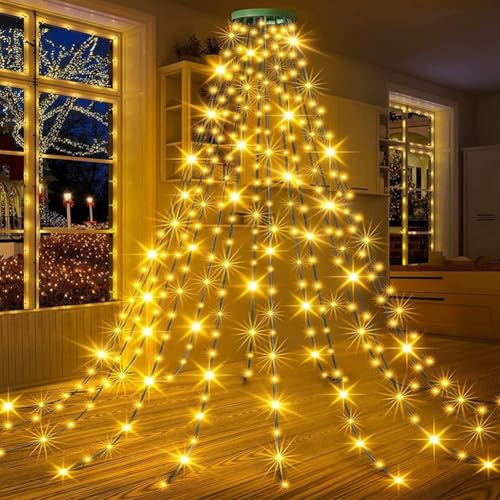 Twinkles Weihnachtsbaum-Lichterkette, USB-Feen-Lichterkette, kaskadierende Funkellichter für Weihnachtsbaum, 8 Modi, warmweiß, Silberdraht, für Innen- und Außenbereich, Weihnachtsdekoration (300 cm x von SHANGYU