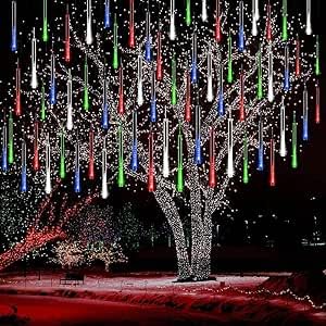 LED-Außenkette, Regenlicht, Meteorlicht, 30 cm, 10 Röhren, Solar-Regenlicht, für Weihnachtsbaum, Hochzeit, Weihnachtsfeier (mehrfarbig – A, 30 cm) von SHANJIA