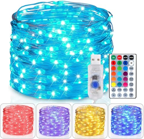 SHANJIA Kupferdraht-Lampe, 16 Farben Lichterkette, USB-Kupferdraht, Lichterkette im Freien für Weihnachtsdekorationen (Mehrfarbig, 20 m, 200 LED) von SHANJIA