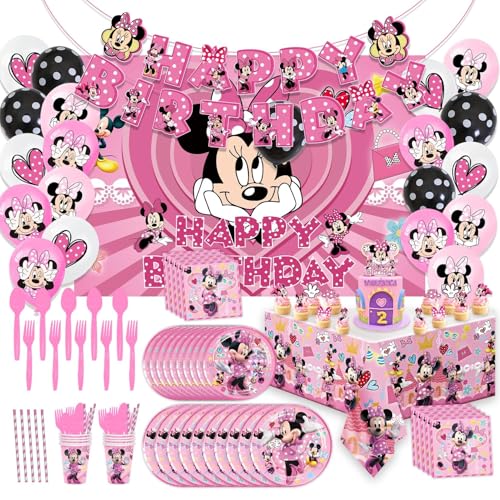 128 PCS Minny Mouse Partygeschirr Geburtstagsdeko Kit, Minny Maus Party Geschirr Deko, Thema Geburtstagsparty Geschirr, Geburtstag Partyzubehör Set für Mädchen Junge kindergeburtstag von SHANKAM