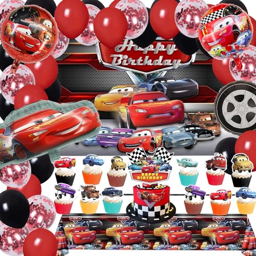 Auto Geburtstagsdeko,Cupcake Topper Auto,Hintergrund und Tischdecke Auto,Auto Luftballons,für Dekorieren Kindergeburtstage von SHANKAM