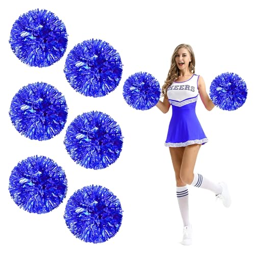 6 Stück Pompoms Cheerleading, Cheerleader Pompons mit Finger Ring, Fluffy Cheer Poms, Cheerleading Puschel, Angemessen für Sportveranstaltungen, Feste, Partys und So Weiter (Blau) von SHANKAM