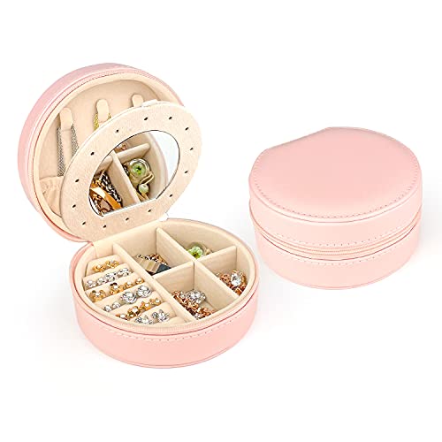 SHANMEI Schmuckkästen, Kleine Reise Schmuckschatulle für Damen, Tragbare Schmuckkästchen mit Spiegel, PU-Leder Mini Schmuck Organizer für Ohrstecker, Halsketten, Armbänder von SHANMEI