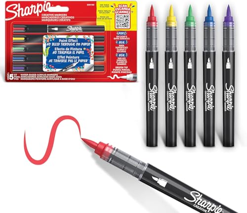 SHARPIE Creative Marker Acryl-Farbstifte | Farbmarker auf Wasserbasis | Runde Spitze | Blister 5 + PaperMate Stift Geschenk von SHARPIE