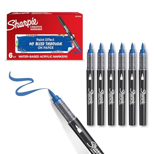 SHARPIE Creative Marker Acryl-Farbstifte | Wasserbasierte Farbmarker mit Pinselspitze | Schulsachen | Blau | 6 Stück von SHARPIE