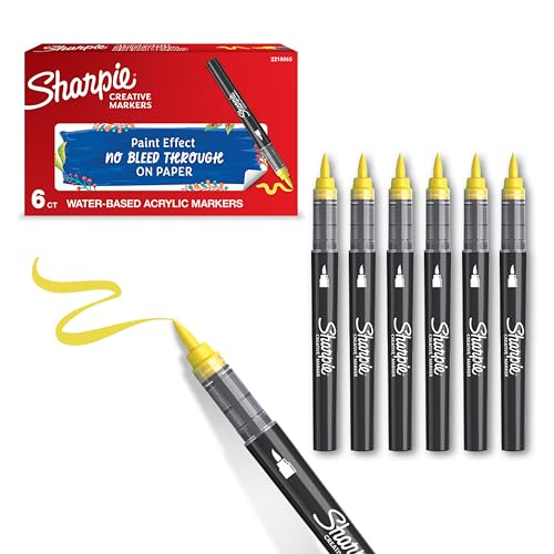 SHARPIE Creative Marker Acryl-Farbstifte | Wasserbasierte Farbmarker mit Pinselspitze | Schulsachen | Gelb | 6 Stück von SHARPIE