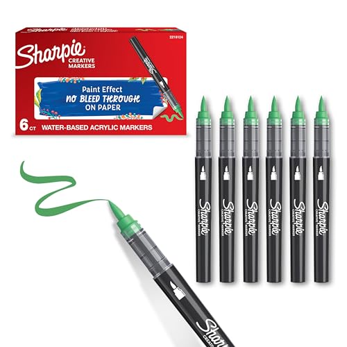 SHARPIE Creative Marker Acryl-Farbstifte | Wasserbasierte Farbmarker mit Pinselspitze | Schulsachen | Grün | 6 Stück von SHARPIE