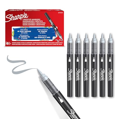 SHARPIE Creative Marker Acryl-Farbstifte | Wasserbasierte Farbmarker mit Pinselspitze | Schulsachen | Kühl Grau | 6 Stück von SHARPIE