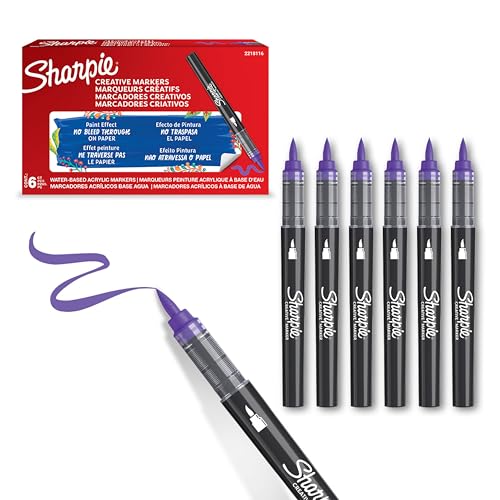 SHARPIE Creative Marker Acryl-Farbstifte | Wasserbasierte Farbmarker mit Pinselspitze | Schulsachen | Lila | 6 Stück von SHARPIE