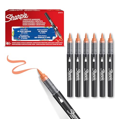 SHARPIE Creative Marker Acryl-Farbstifte | Wasserbasierte Farbmarker mit Pinselspitze | Schulsachen | Orange | 6 Stück von SHARPIE