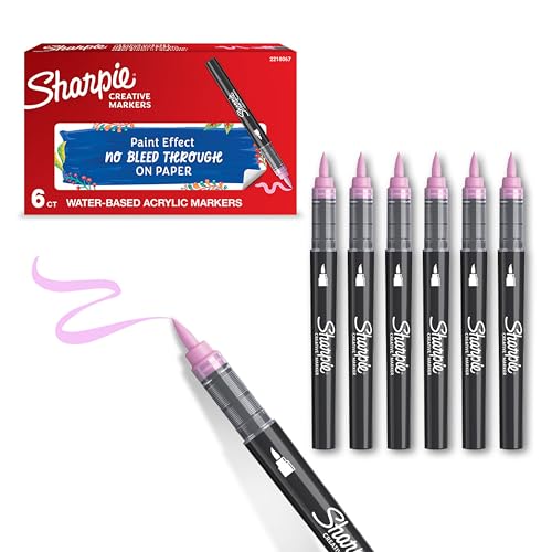 SHARPIE Creative Marker Acryl-Farbstifte | Wasserbasierte Farbmarker mit Pinselspitze | Schulsachen | Rosa | 6 Stück von SHARPIE