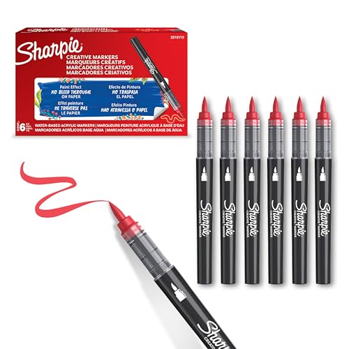 SHARPIE Creative Marker Acryl-Farbstifte | Wasserbasierte Farbmarker mit Pinselspitze | Schulsachen | Rot | 6 Stück von SHARPIE