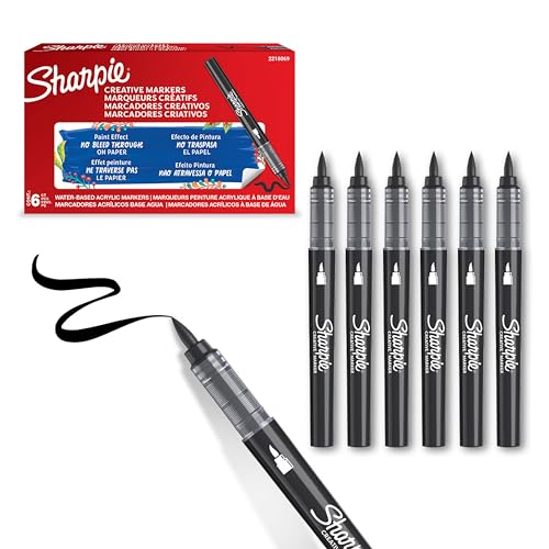 SHARPIE Creative Marker Acryl-Farbstifte | Wasserbasierte Farbmarker mit Pinselspitze | Schulsachen | Schwarz | 6 Stück von SHARPIE