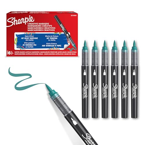 SHARPIE Creative Marker Acryl-Farbstifte | Wasserbasierte Farbmarker mit Pinselspitze | Schulsachen | Smaragdgrün | 6 Stück von SHARPIE