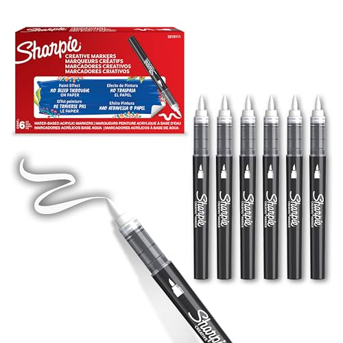 SHARPIE Creative Marker Acryl-Farbstifte | Wasserbasierte Farbmarker mit Pinselspitze | Schulsachen | Weiß | 6 Stück von SHARPIE