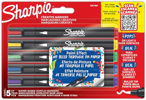 Sharpie Creative Marker Acryl-Farbstifte | Wasserbasierte Farbmarker mit Pinselspitze | Tinte durchdringt Papier nicht und schreibt auf den meisten Oberflächen | gemischte Farben| 5 Stück von SHARPIE