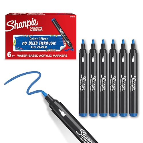 SHARPIE Creative Marker Acryl-Farbstifte | Wasserbasierte Farbmarker mit Rundspitze | Schulsachen | Blau | 6 Stück von SHARPIE