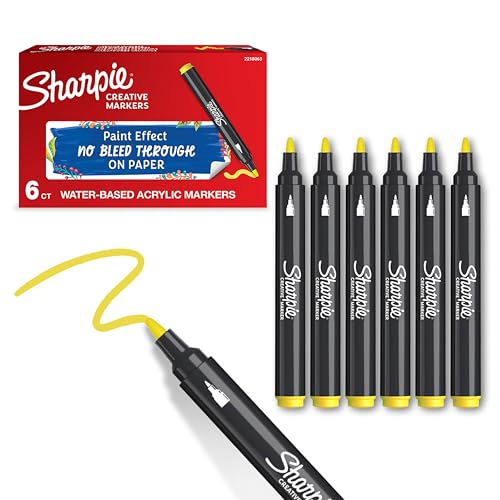 SHARPIE Creative Marker Acryl-Farbstifte | Wasserbasierte Farbmarker mit Rundspitze | Schulsachen | Gelb | 6 Stück von SHARPIE