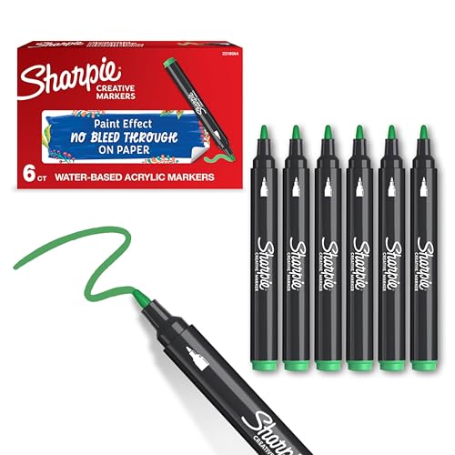 SHARPIE Creative Marker Acryl-Farbstifte | Wasserbasierte Farbmarker mit Rundspitze | Schulsachen | Grün | 6 Stück von SHARPIE