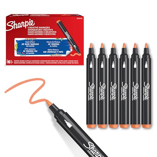 SHARPIE Creative Marker Acryl-Farbstifte | Wasserbasierte Farbmarker mit Rundspitze | Schulsachen | Orange | 6 Stück von SHARPIE