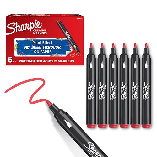 SHARPIE Creative Marker Acryl-Farbstifte | Wasserbasierte Farbmarker mit Rundspitze | Schulsachen | Rot | 6 Stück von SHARPIE