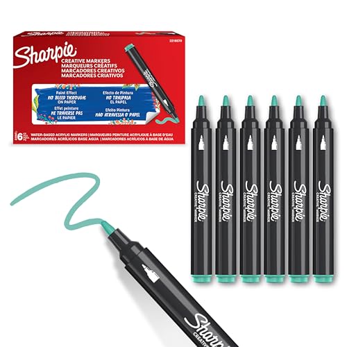 SHARPIE Creative Marker Acryl-Farbstifte | Wasserbasierte Farbmarker mit Rundspitze | Schulsachen | Seegrün | 6 Stück von SHARPIE