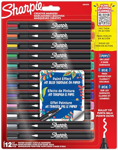 Sharpie Creative Marker Acryl-Farbstifte | Wasserbasierte Farbmarker mit Rundspitze | Tinte durchdringt Papier nicht und schreibt auf den meisten Oberflächen | 12 Stück von SHARPIE