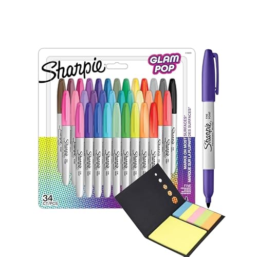 SHARPIE Fine Glam Pop Permanentmarker in 34 Farben und Haftnotizen von SHARPIE