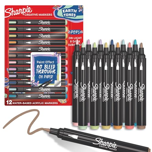 SHARPIE Kreative Marker Acrylfarben Stifte | Erdtöne | Wasserbasierte Farbstifte | Kein Durchbluten, Schreibt auf den Meisten Oberflächen | Kugelspitze | Verschiedene Farben | 12er-Pack von SHARPIE