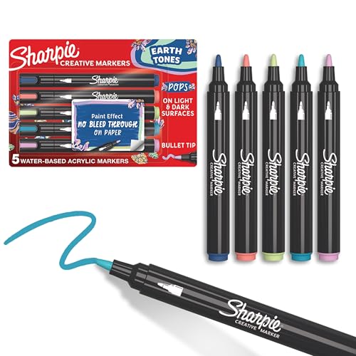 SHARPIE Kreative Marker Acrylfarben Stifte | Erdtöne | Wasserbasierte Farbstifte | Kein Durchbluten, Schreibt auf den Meisten Oberflächen | Kugelspitze | Verschiedene Farben | 5er-Pack von SHARPIE