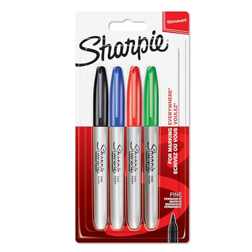 SHARPIE Permanent Marker, Marker Stifte mit feiner Spitze, gemischte Farben, 4 Wasserfeste Stifte von SHARPIE