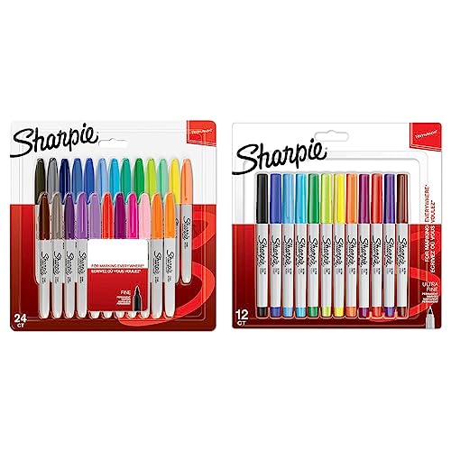 SHARPIE Permanent Marker | Marker Stifte mit feiner Spitze | gemischte Farben | 24 Stück Market Set & Permanent Marker | Marker Stifte mit ultra-feiner Spitze | gemischte Farben | 12 Stück Market Set von SHARPIE