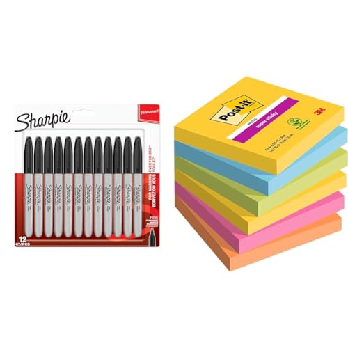 SHARPIE Permanent Marker | Marker Stifte mit feiner Spitze & Post-it Super Sticky Notes Carnival Collection, Packung mit 6 Blöcken von SHARPIE